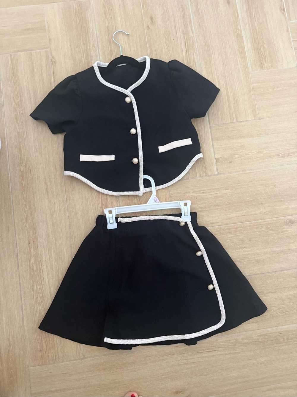 Girls Black Skirt Set with Cream Trim